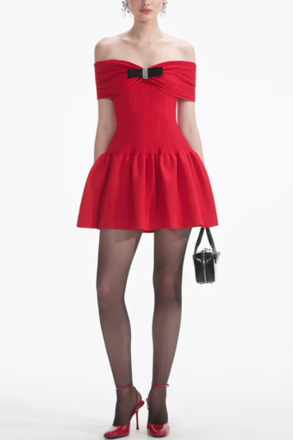 Flowering Girl Women Red Knit Bow Mini Dress