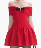 Flowering Girl Women Red Knit Bow Mini Dress