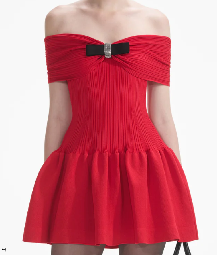 Flowering Girl Women Red Knit Bow Mini Dress