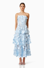 Flowering Girl Women Selene 3D flower Tiered Maxi Dress In Blue