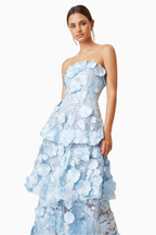 Flowering Girl Women Selene 3D flower Tiered Maxi Dress In Blue