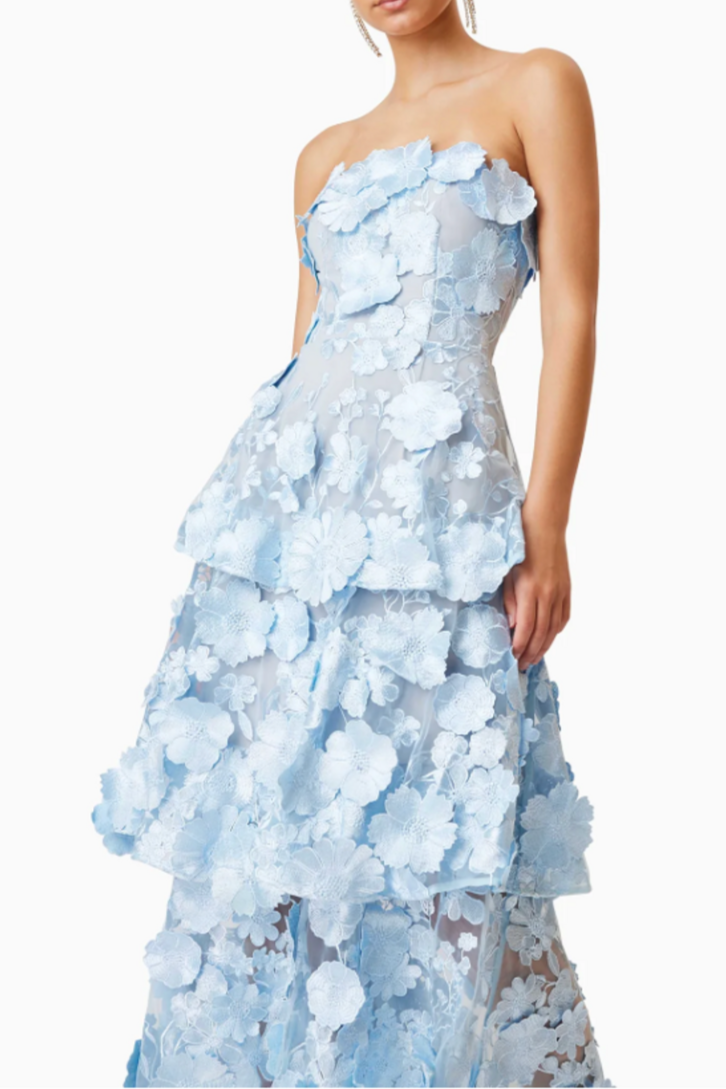 Flowering Girl Women Selene 3D Flower Tiered Maxi Dress In Blue