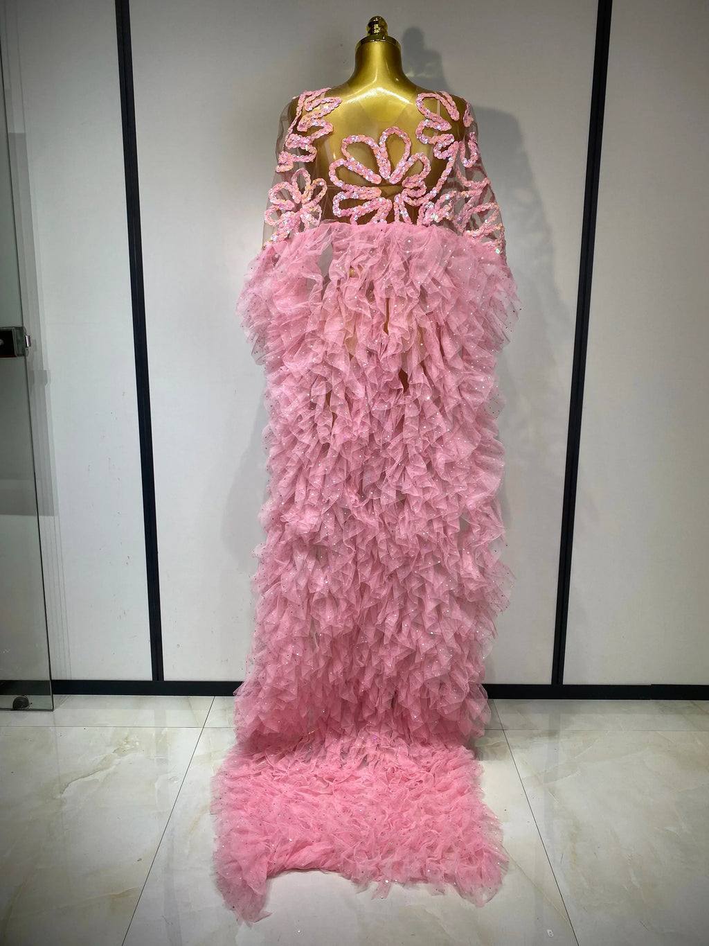Sparkly Mesh See Through Maxi Dress In Pink