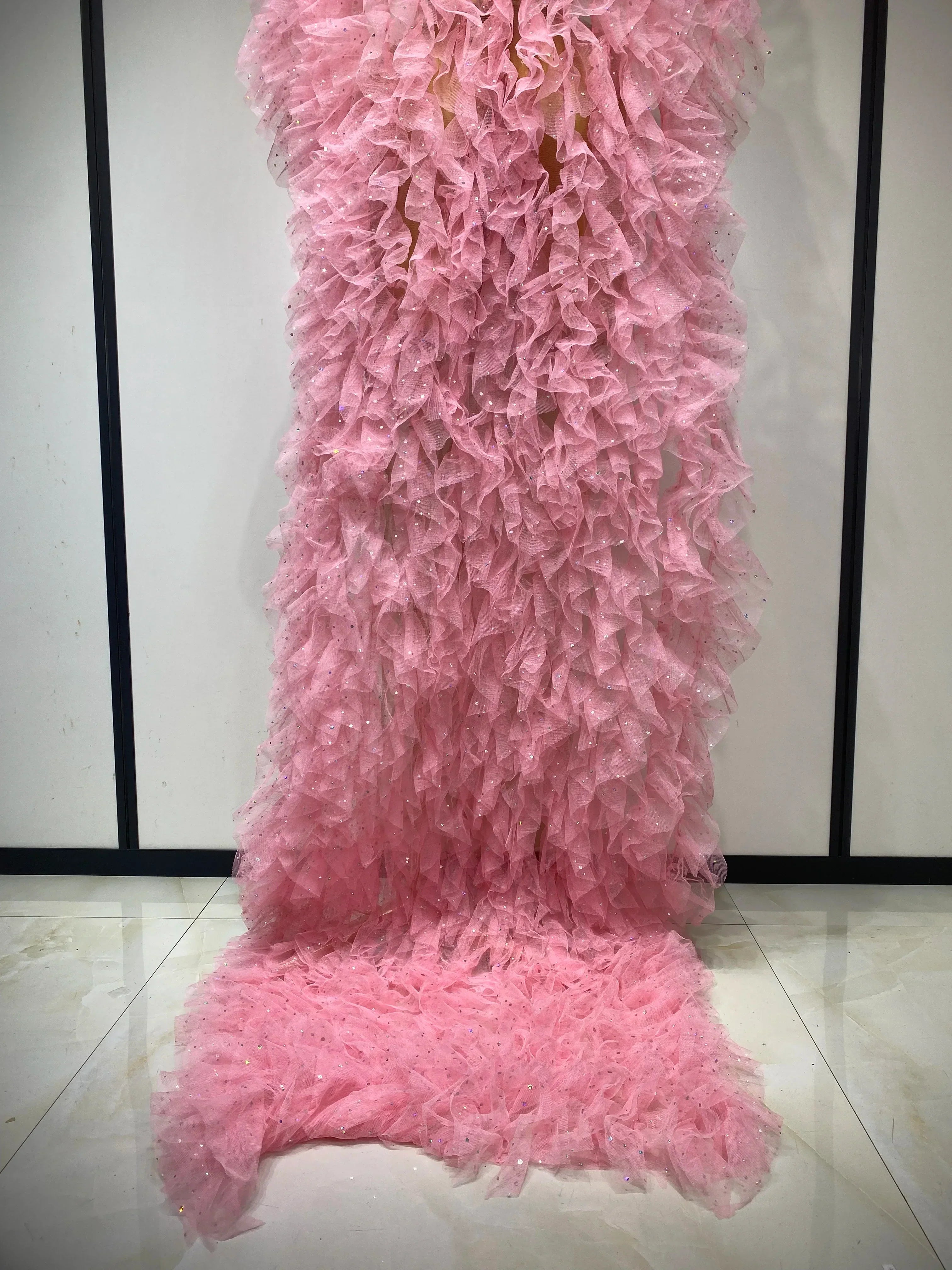 Sparkly Mesh See Through Maxi Dress In Pink