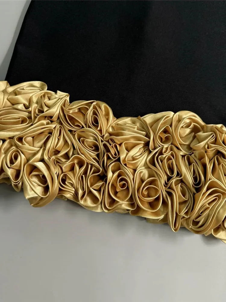 Flowering Girl Women Strapless Gold 3D Floral Mini Bandage Dress