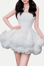 Flowering Girl Women Sebast Flower Strapless Velvet Mini Dress in White