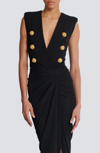 Flowering Girl Women Deep-V Sleeveless Ruched Slit Maxi Dress in black