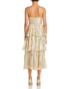TIERED METALLIC MIDI DRESS