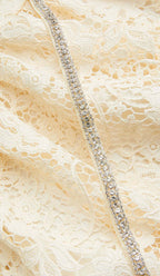 Flowering Girl Women Lace Bow Mini Dress In Cream Yellow