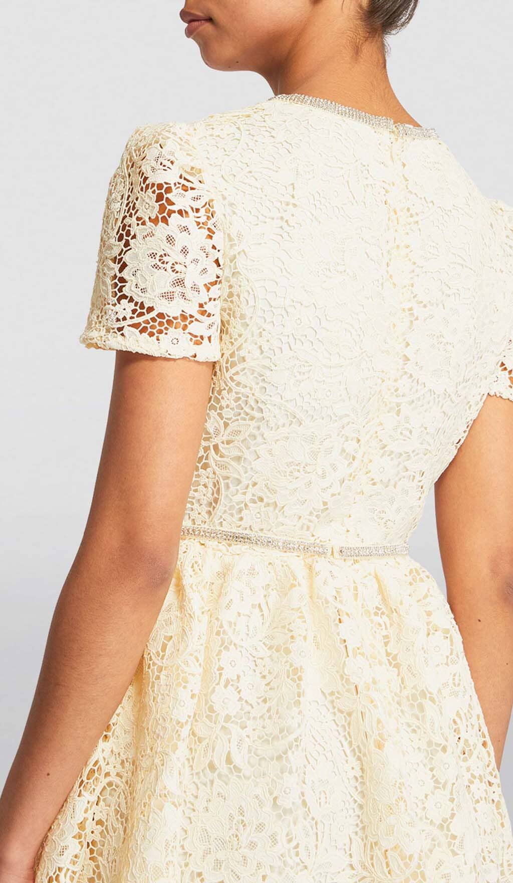 Flowering Girl Women Lace Bow Mini Dress In Cream Yellow