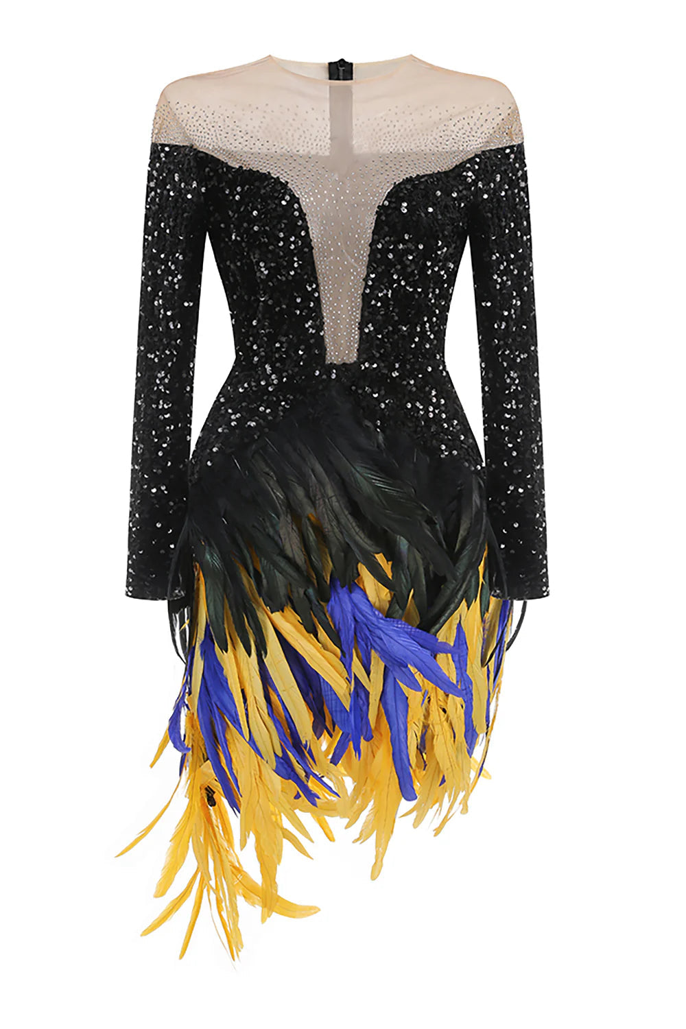 Flowering Girl Women Feather Embellished Sequin Mini Dress In Black