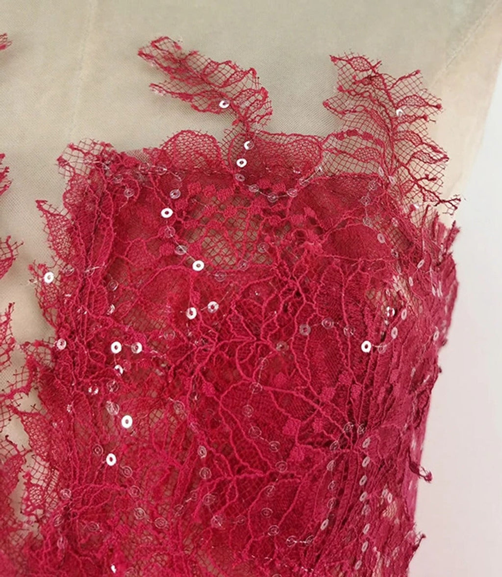 Flowering Girl Women RED FLORAL LACE EMBROIDER MIDI DRESS