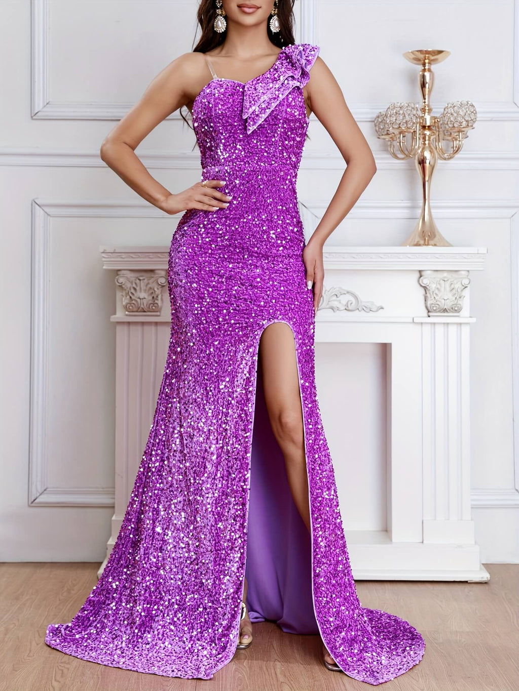 Flowering Girl Women Sequined Sparkly Pageant Dress