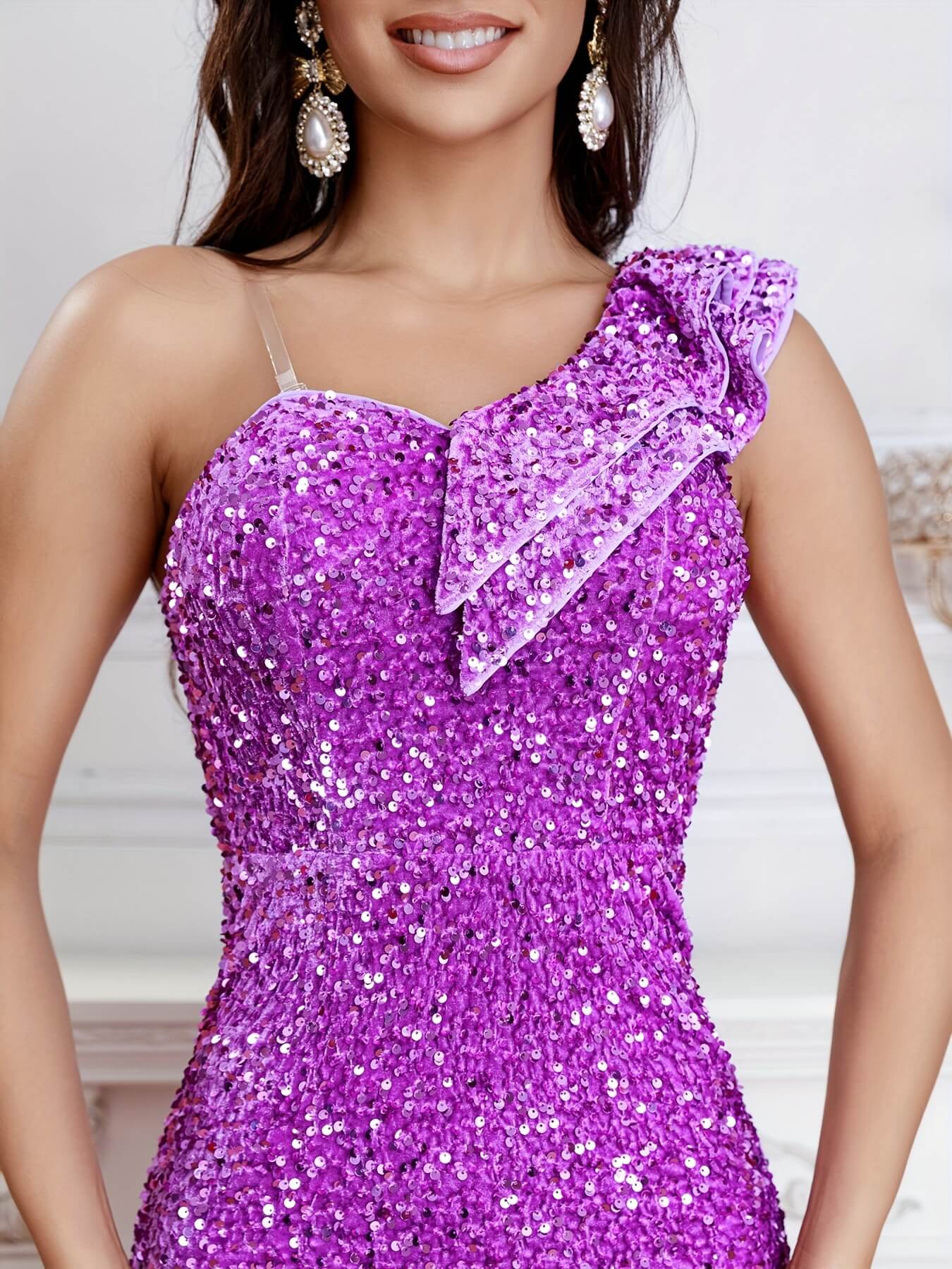 Flowering Girl Women Sequined Sparkly Pageant Dress