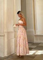 Helen Floral Stretch Cotton Midi Dress - Peach