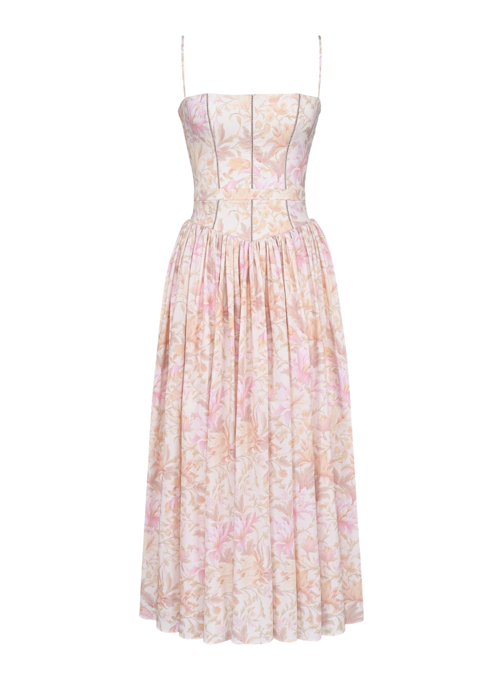 Helen Floral Stretch Cotton Midi Dress - Peach
