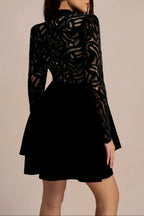 Flowering Girl Women Setlla Long Sleeve Hollow Velvet Mini Dress