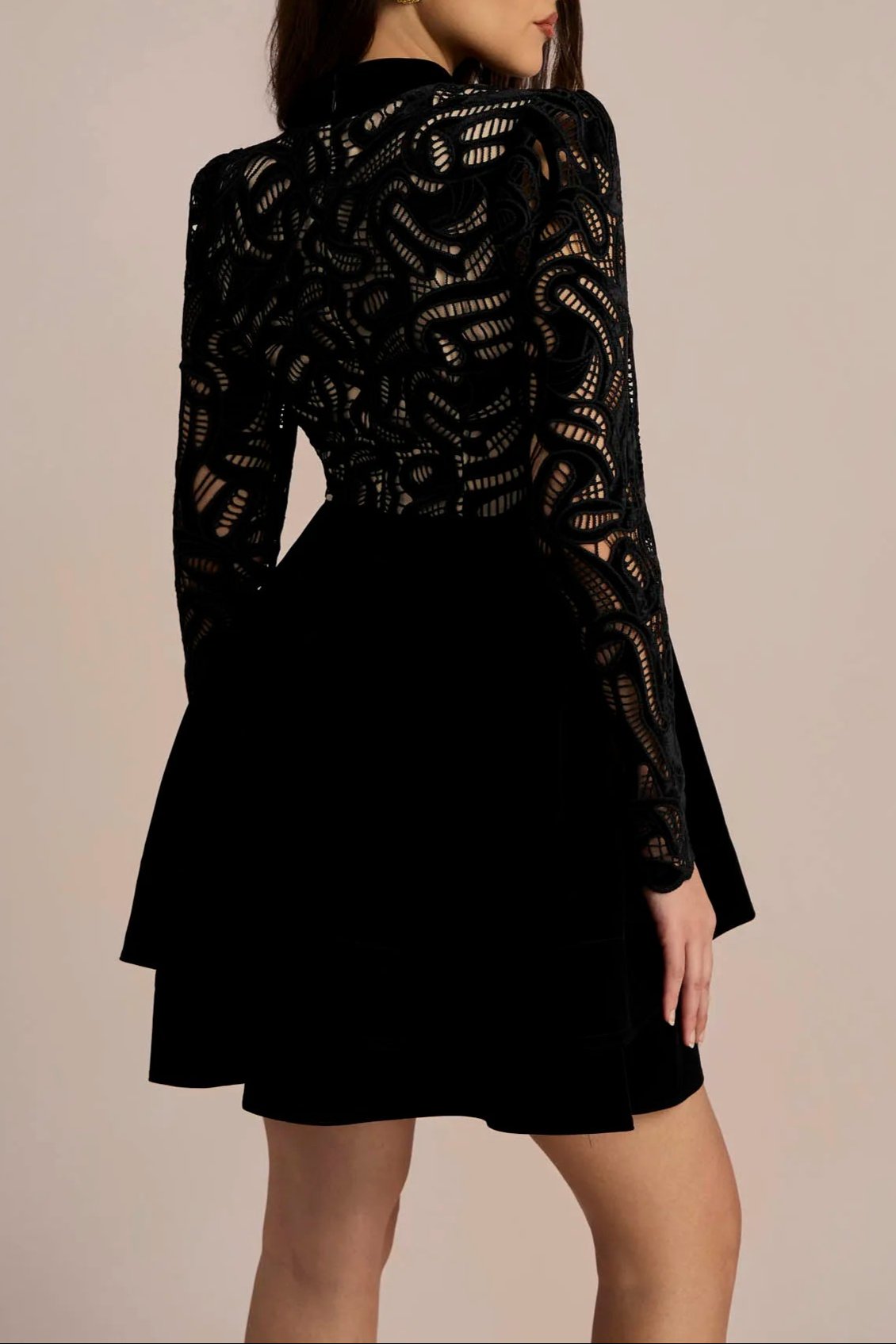Flowering Girl Women Setlla Long Sleeve Hollow Velvet Mini Dress