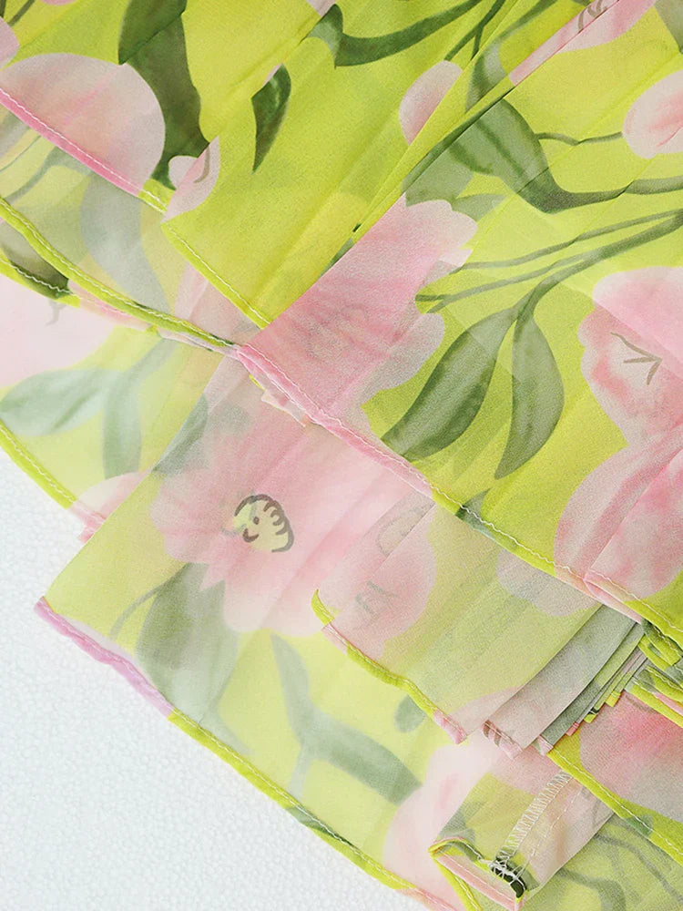 Jennifer Floral Print Pleated Lantern Sleeve Maxi Dress In Yellow