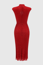 Flowering Girl Women Sharrie Flower Rhinestone Embellished Fishnet Midi Dress