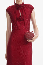 Flowering Girl Women Sharrie Flower Rhinestone Embellished Fishnet Midi Dress