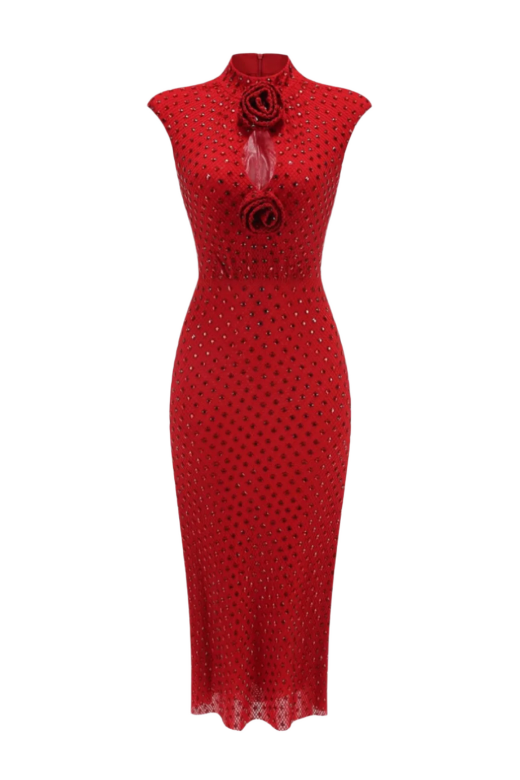 Flowering Girl Women Sharrie Flower Rhinestone Embellished Fishnet Midi Dress