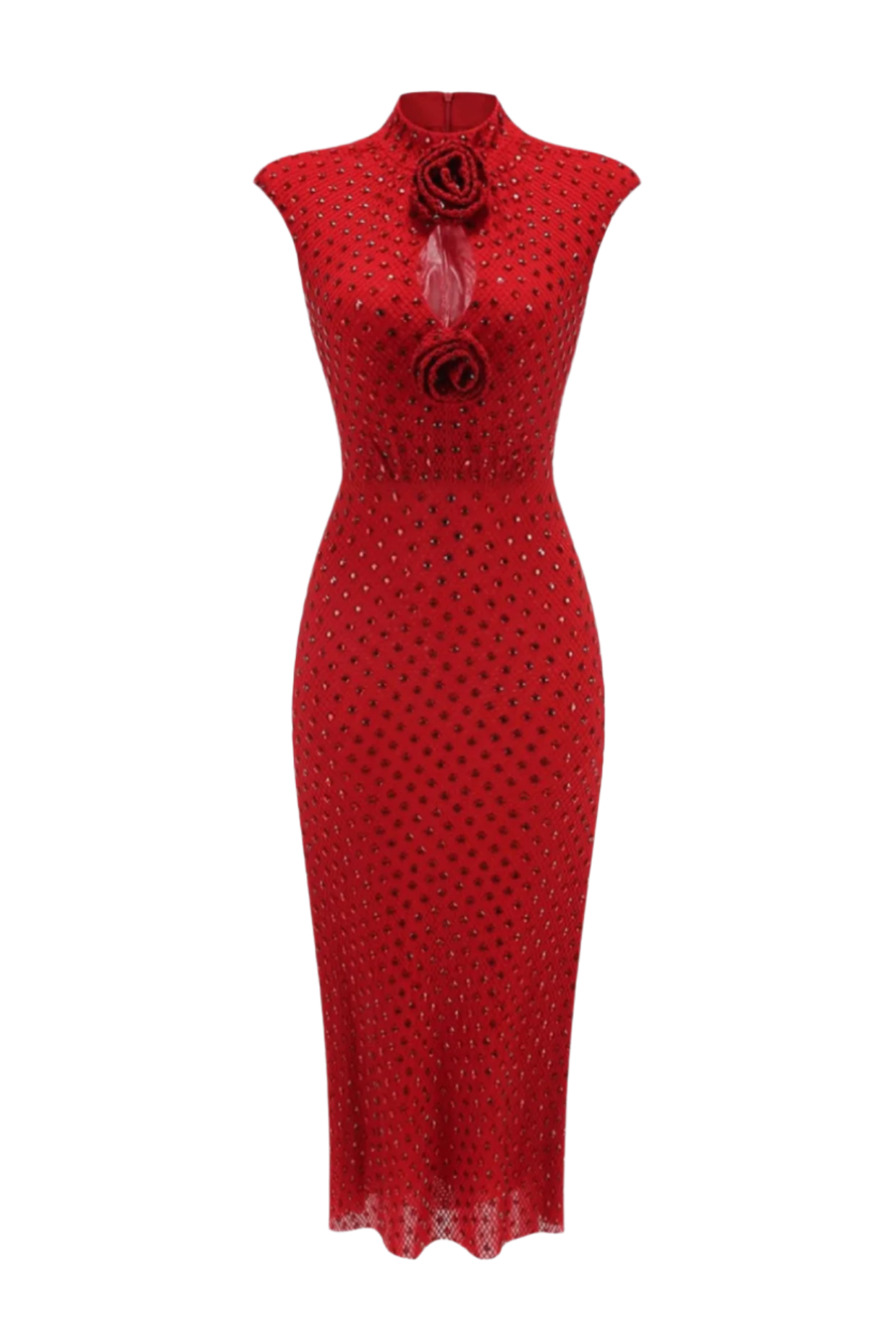 Flowering Girl Women Sharrie Flower Rhinestone Embellished Fishnet Midi Dress