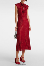 Flowering Girl Women Sharrie Flower Rhinestone Embellished Fishnet Midi Dress