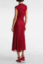 Flowering Girl Women Sharrie Flower Rhinestone Embellished Fishnet Midi Dress