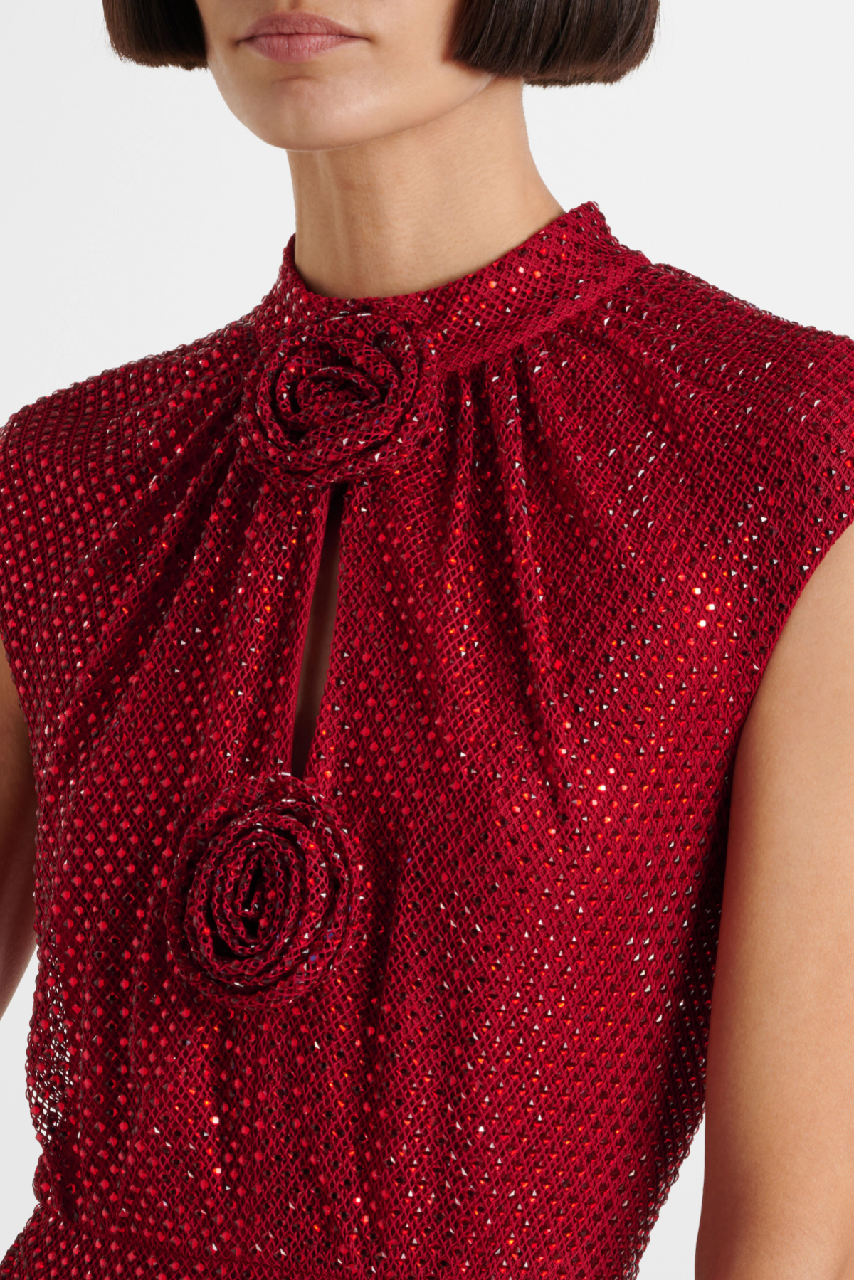 Flowering Girl Women Sharrie Flower Rhinestone Embellished Fishnet Midi Dress