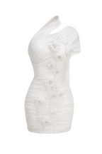 Flowering Girl Women One Shoulder Floral Mesh Ruched Mini Dress