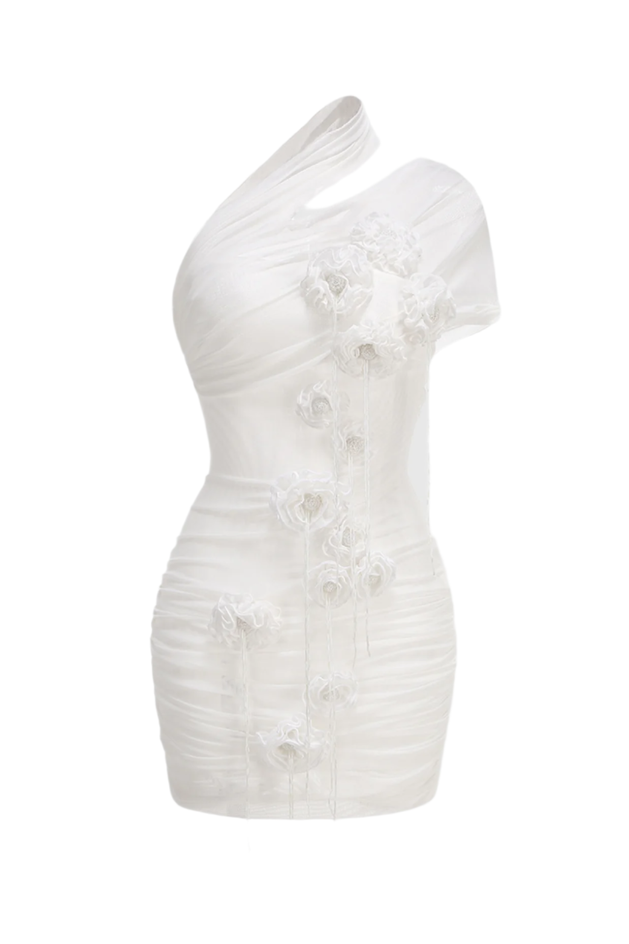 Flowering Girl Women One Shoulder Floral Mesh Ruched Mini Dress