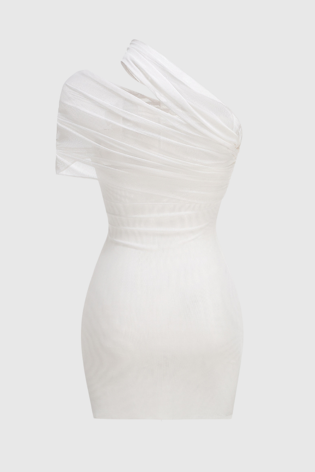 hazel One Shoulder Floral Mesh Ruched Mini Dress in white