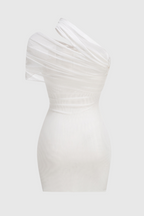 hazel One Shoulder Floral Mesh Ruched Mini Dress in white