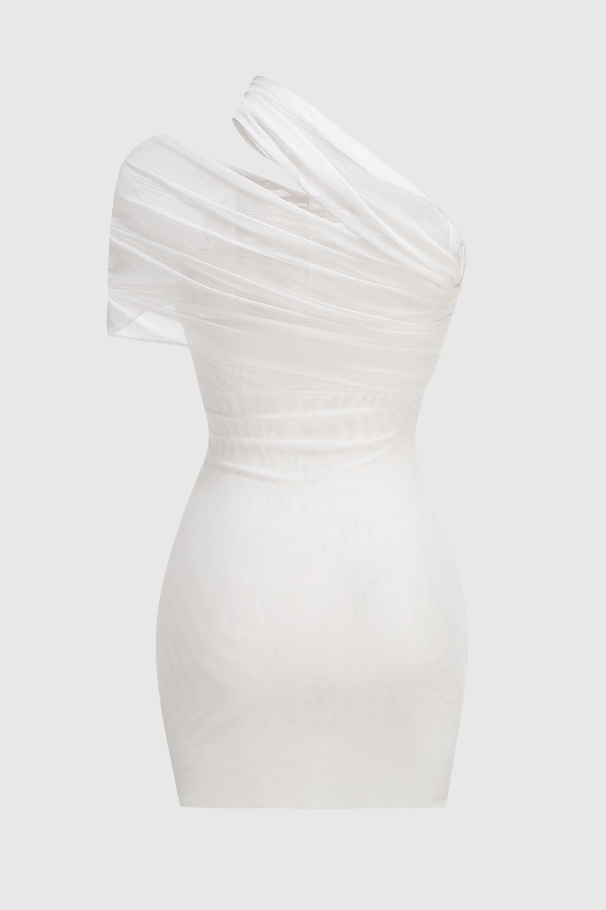 hazel One Shoulder Floral Mesh Ruched Mini Dress in white