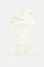 Flowering Girl Women Shelyn Flower One Shoulder Ruffle Mini Dress - Beige
