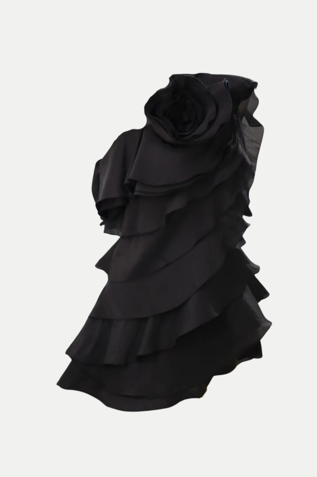 Flowering Girl Women Shelyn Flower One Shoulder Ruffle Mini Dress - Black