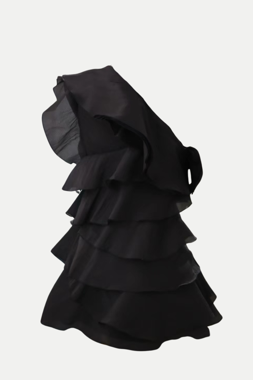 Shelyn Flower One Shoulder Ruffle Mini Dress In Black
