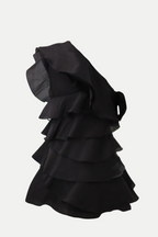 Flowering Girl Women Shelyn Flower One Shoulder Ruffle Mini Dress - Black