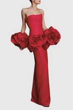 Flowering Girl Women Sherise Floral Appliqué Strapless Maxi Bandage Dress - Red