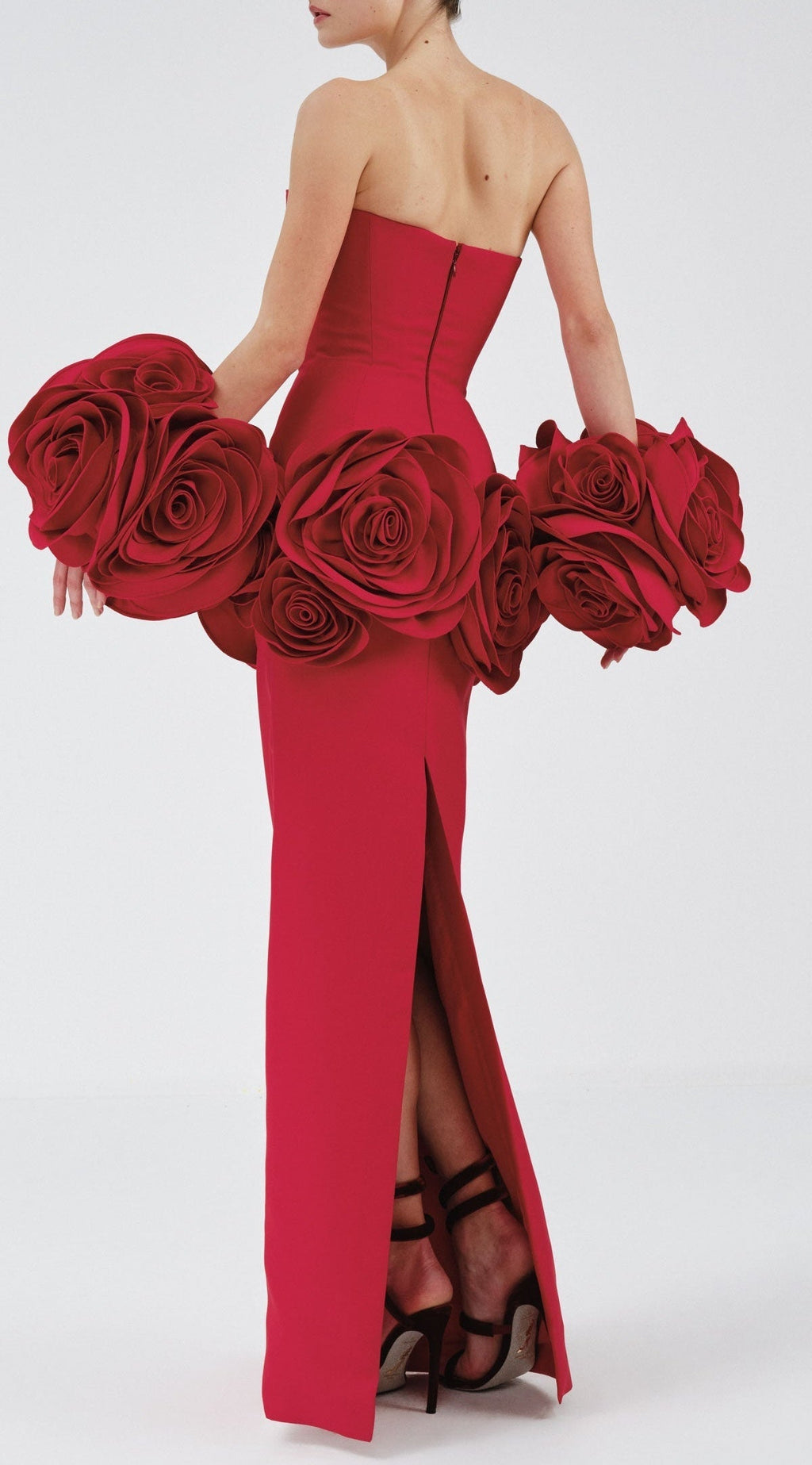Flowering Girl Women Sherise Floral Appliqué Strapless Maxi Bandage Dress - Red