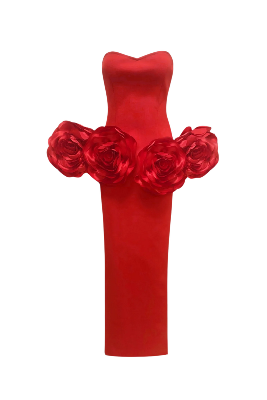 Flowering Girl Women Sherise Floral Appliqué Strapless Maxi Bandage Dress - Red