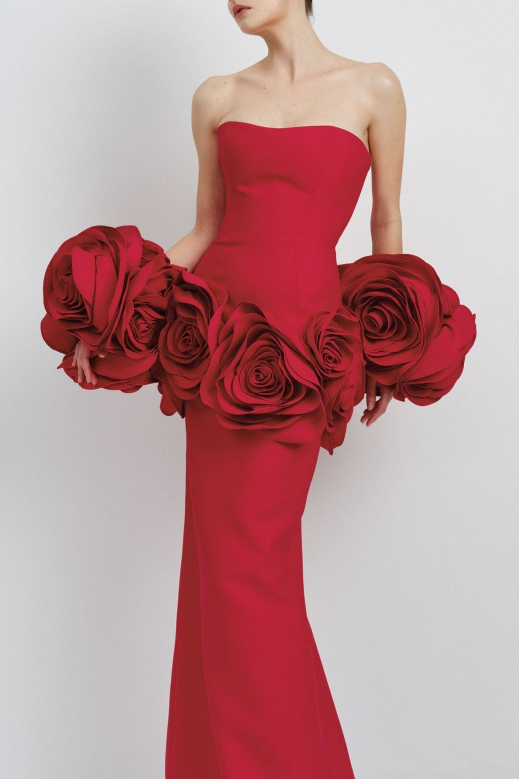 Flowering Girl Women Sherise Floral Appliqué Strapless Maxi Bandage Dress - Red