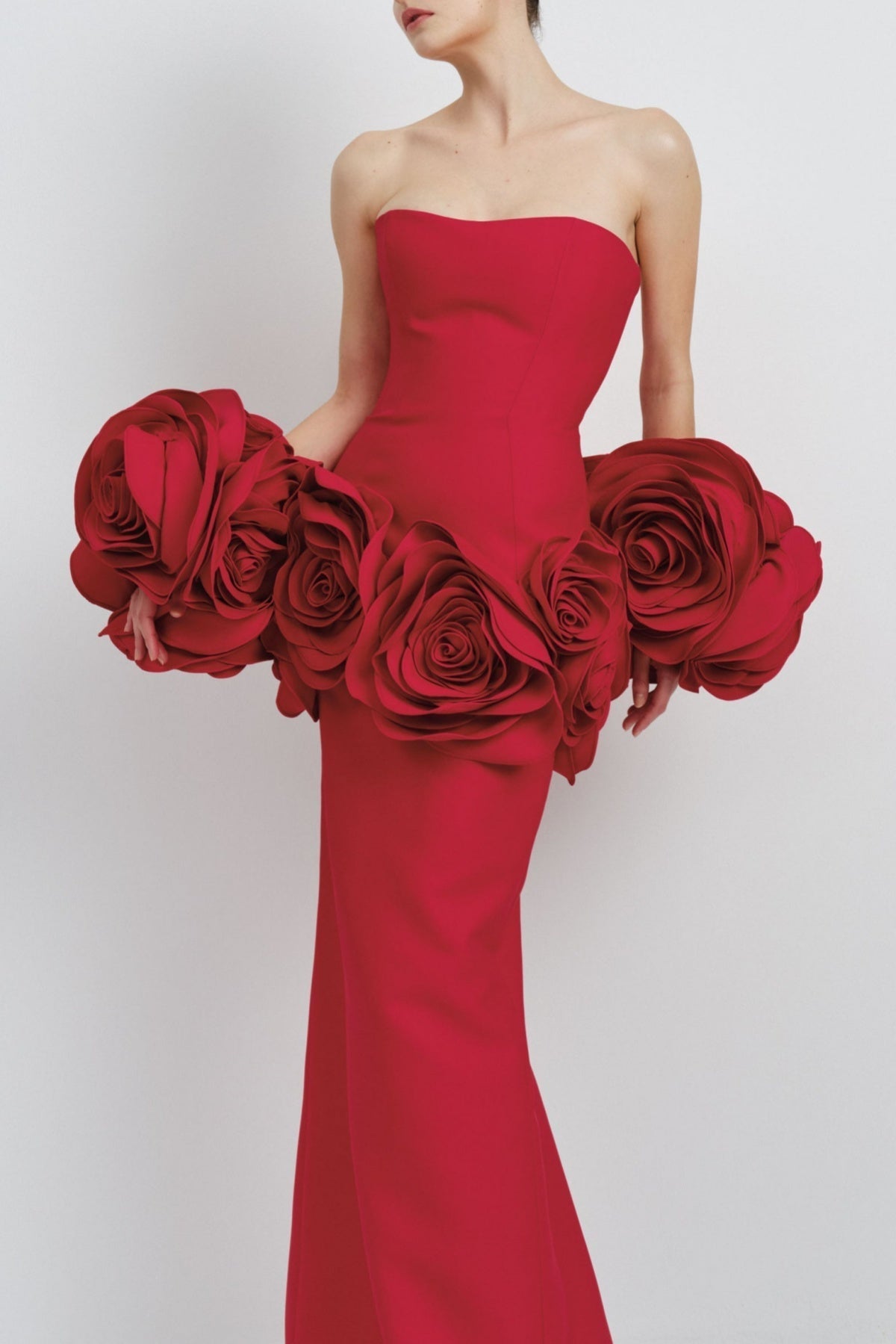 Flowering Girl Women Sherise Floral Appliqué Strapless Maxi Bandage Dress - Red