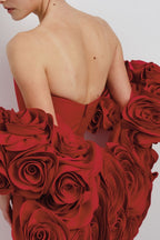 Flowering Girl Women Sherise Floral Appliqué Strapless Maxi Bandage Dress - Red