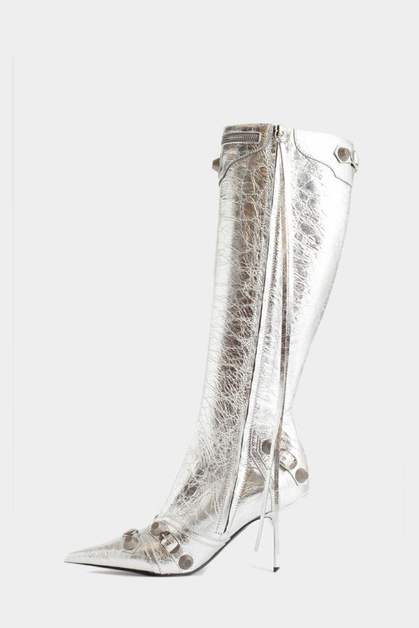 Flowering Girl Women Shilia Zip Knee-high Boots - Silver