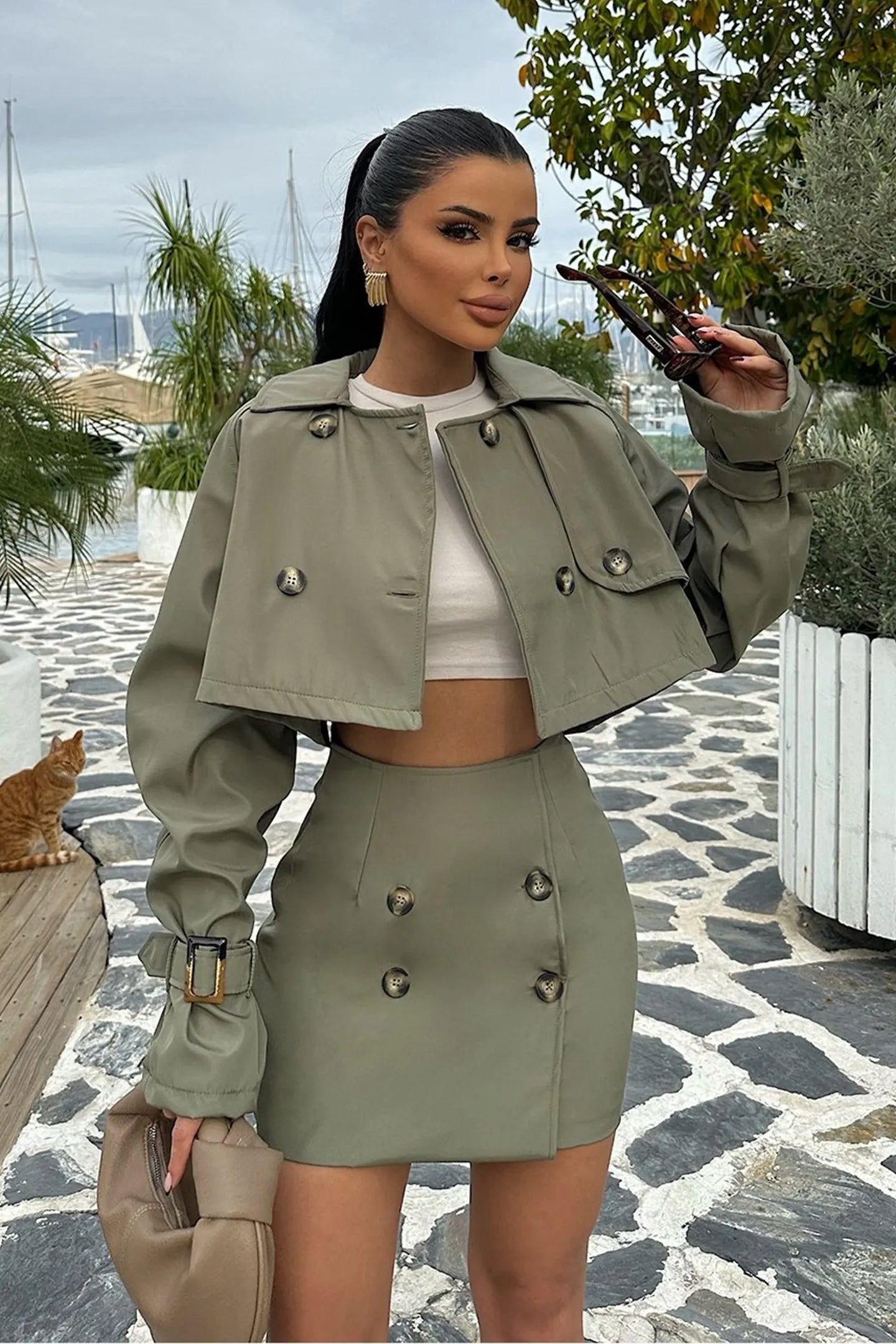 Flowering Girl Women Shirley Button Detail Cropped Jacket & Mini Skirt Set