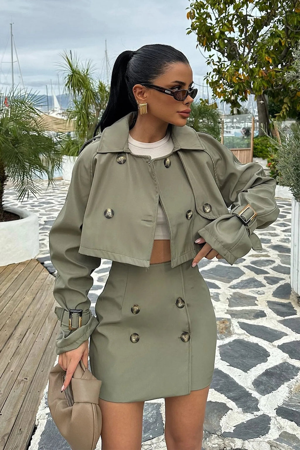 Flowering Girl Women Shirley Button Detail Cropped Jacket & Mini Skirt Set