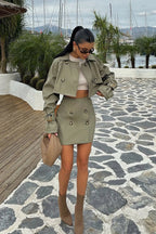 Flowering Girl Women Shirley Button Detail Cropped Jacket & Mini Skirt Set