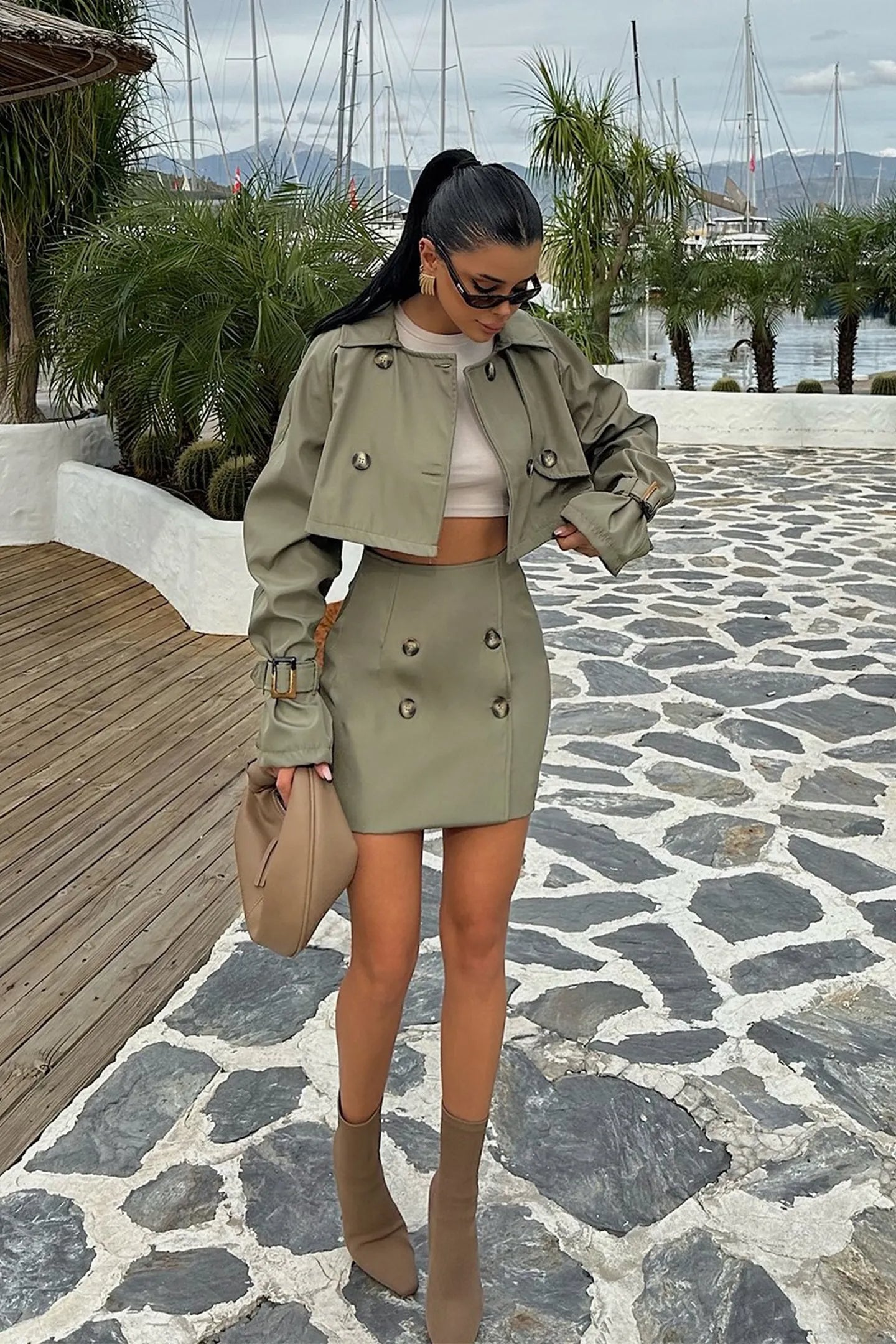 Flowering Girl Women Shirley Button Detail Cropped Jacket & Mini Skirt Set